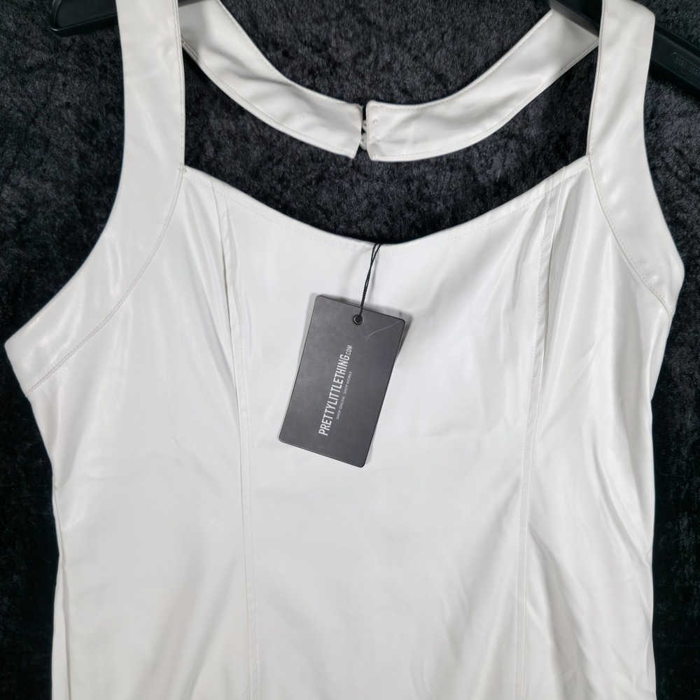 PrettyLittleThing PU Halterneck Split Detail Bodycon Dress Faux Leather Size 12 - Picture 5 of 8